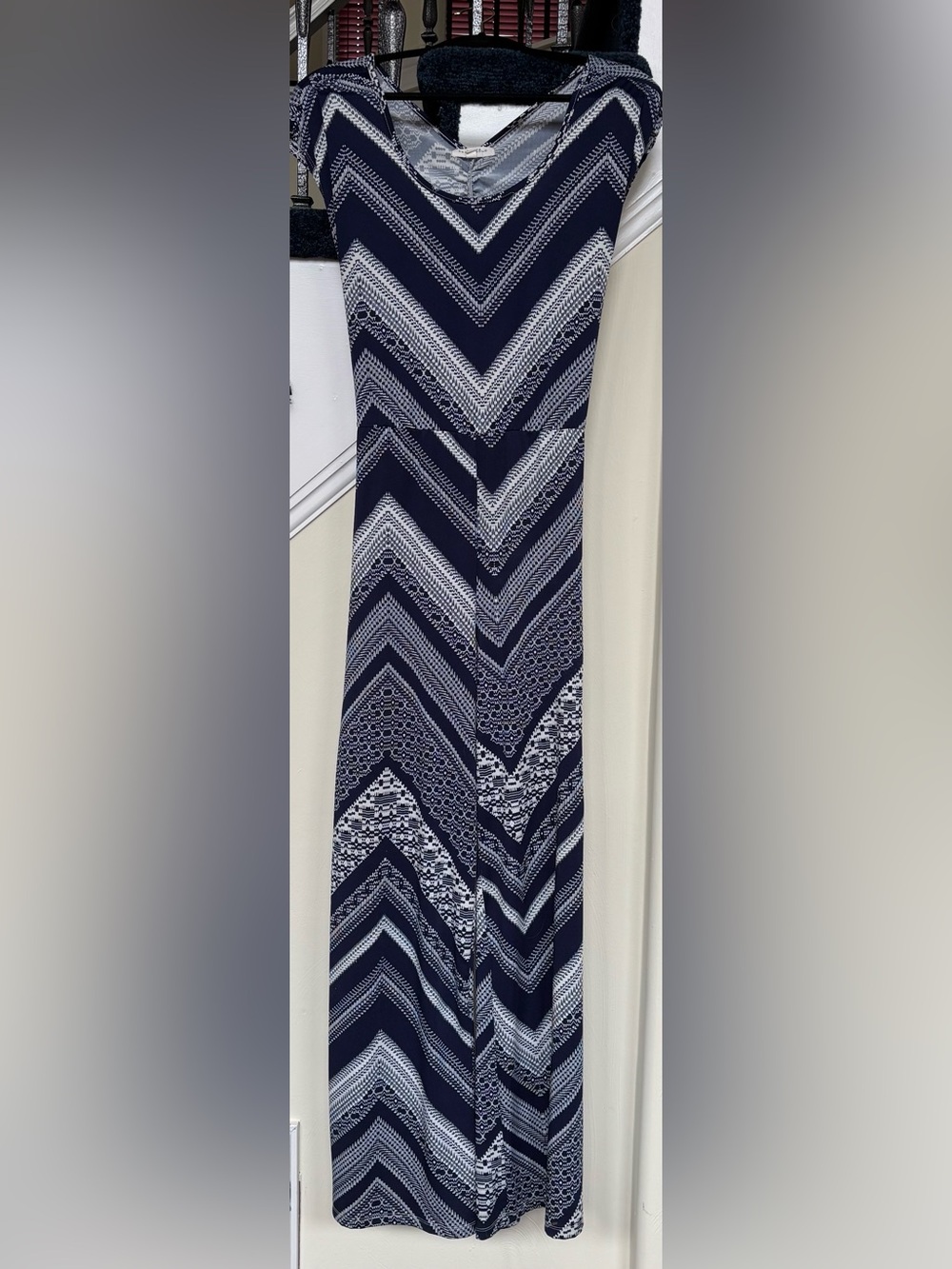 Chevron Navy Blue & White Jumpsuit – Super Slimming & Stylish!